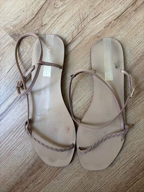 Kaanas Blush/Tan Braided Toe Ankle-Sling Sandals
